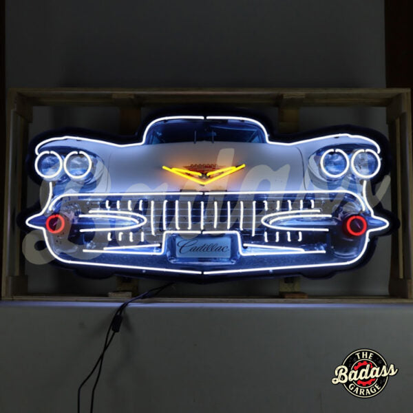 Cadillac Grill Neon Sign in a Steel Can Badass Garage