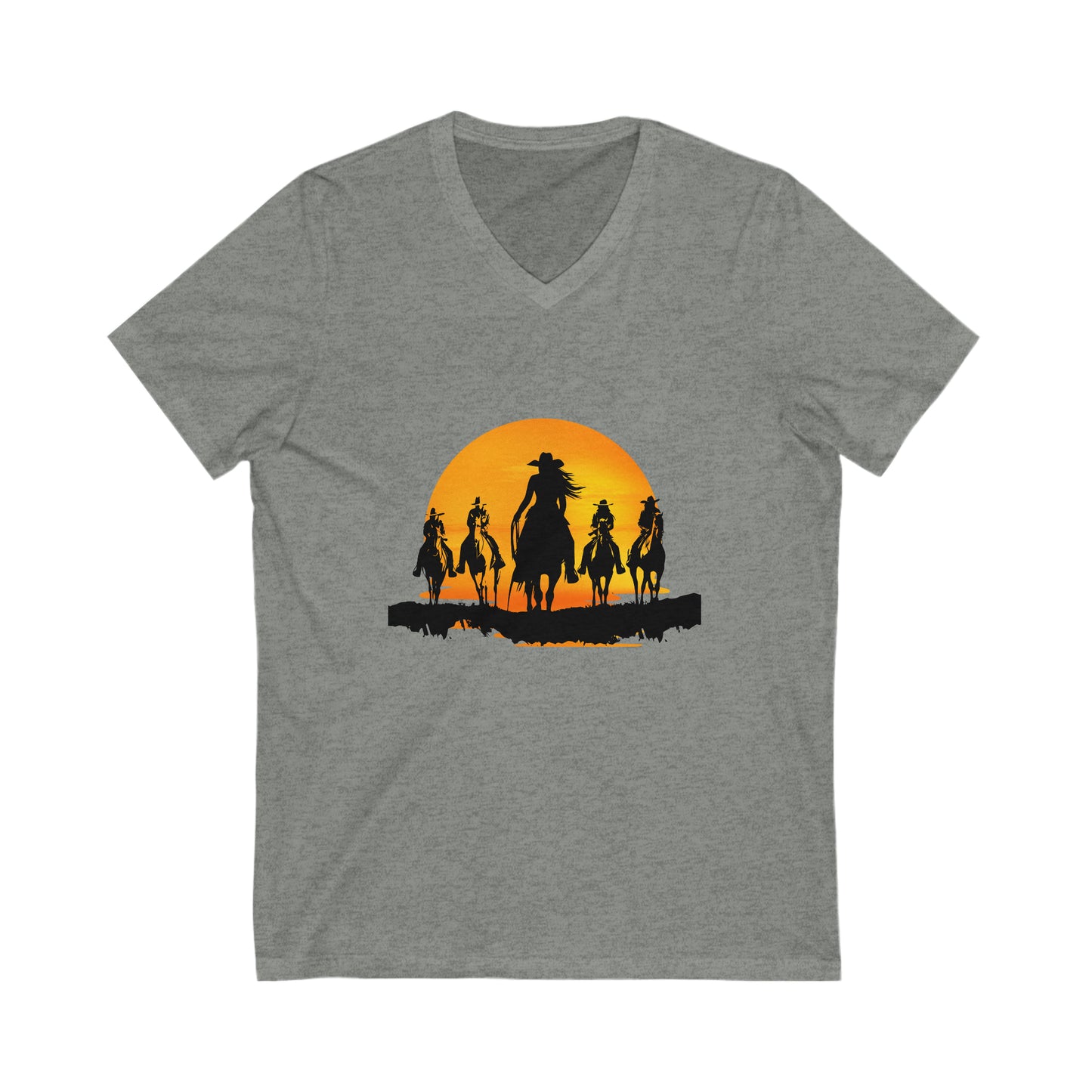 Ladies cowgirls in the sunset - Unisex Jersey Short Sleeve V-Neck Tee