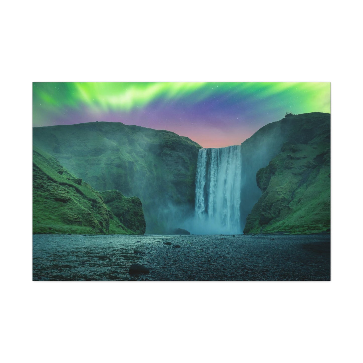 Northern Lights behind Skogafoss Waterfall - Iceland Canvas Gallery Wraps