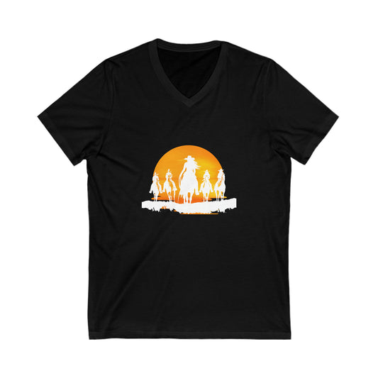 ladies cowgirls in the sunset -  Unisex Jersey Short Sleeve V-Neck Tee