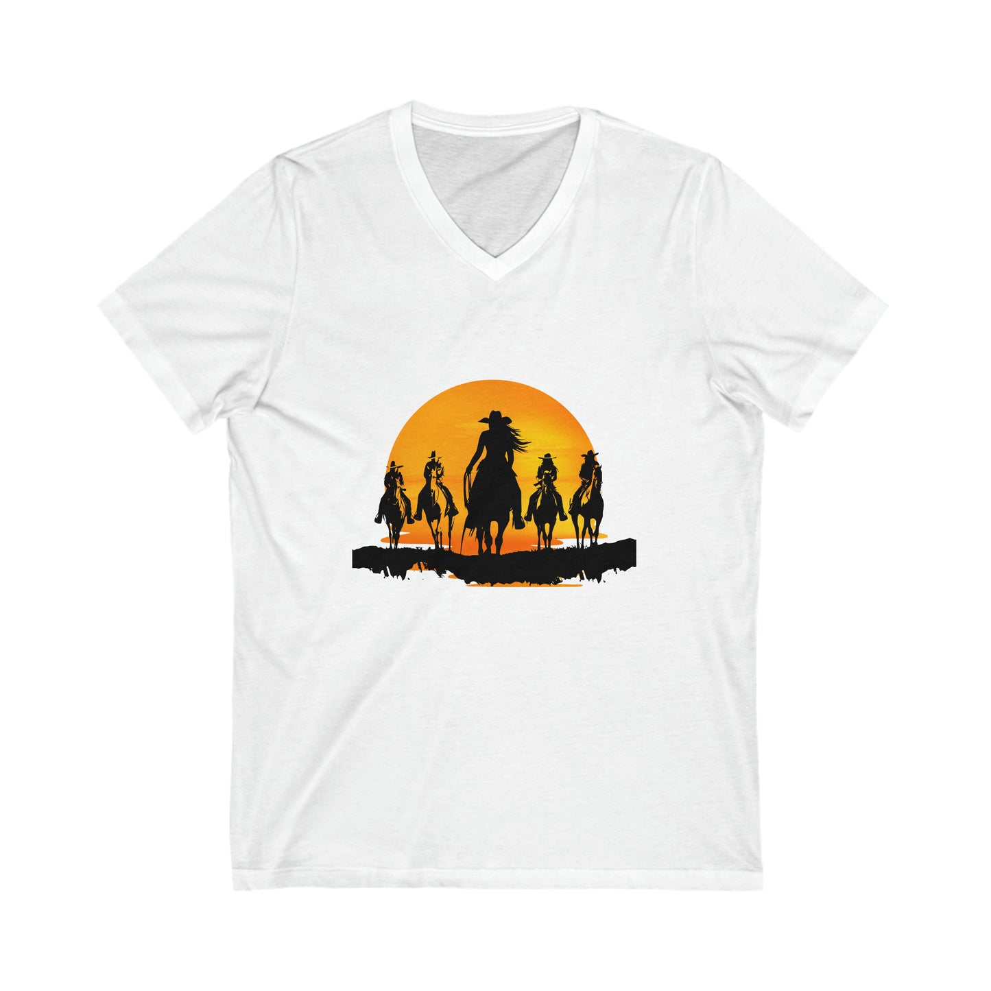 Ladies cowgirls in the sunset - Unisex Jersey Short Sleeve V-Neck Tee