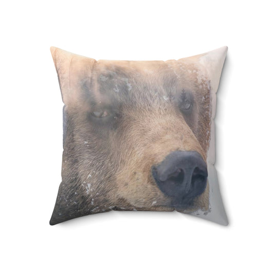 Grizzly in winter Spun Polyester Square Pillow