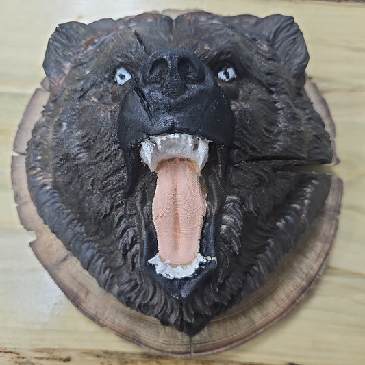 Painted wood carving bear head by Mountainy Goodness