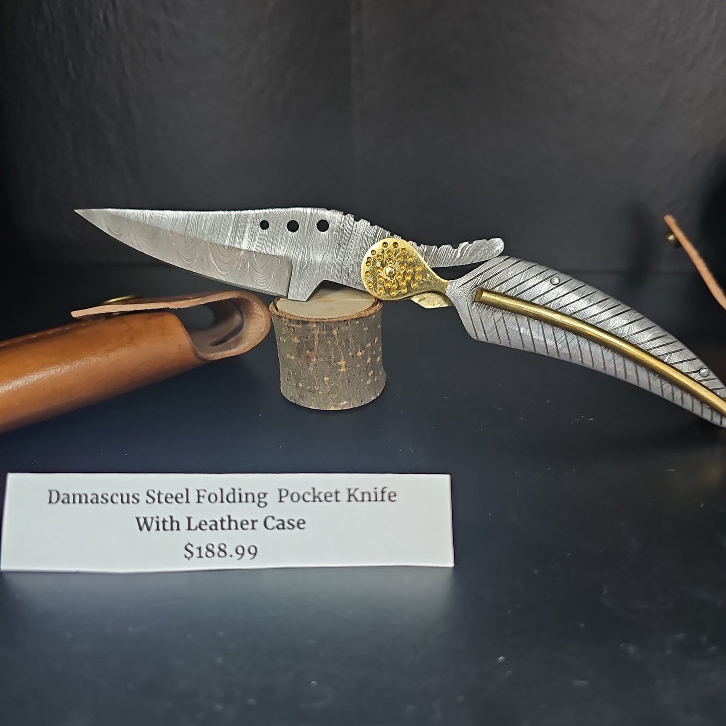 Damascus steel feather Folding pocket knife feather