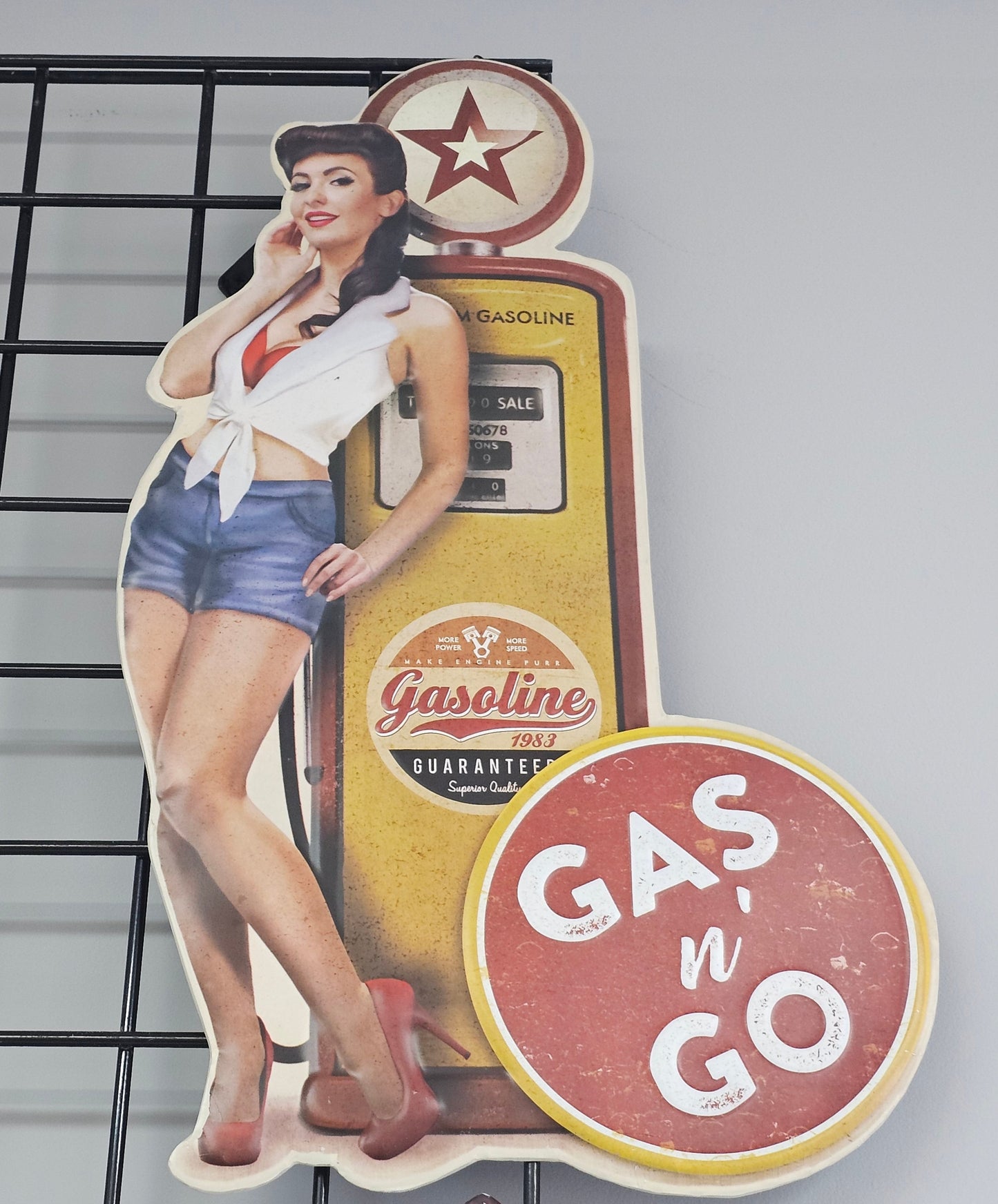 Vintage Gas Pump Brunette Pin Up Girl Tin Sign Badass Garage