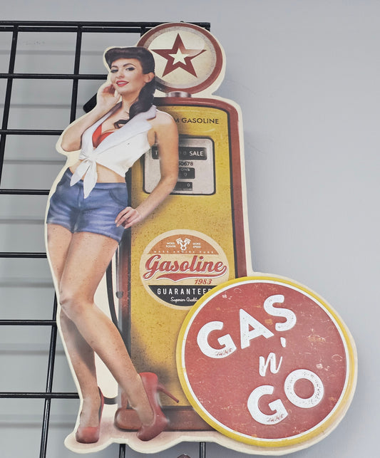 Vintage Gas Pump Brunette Pin Up Girl