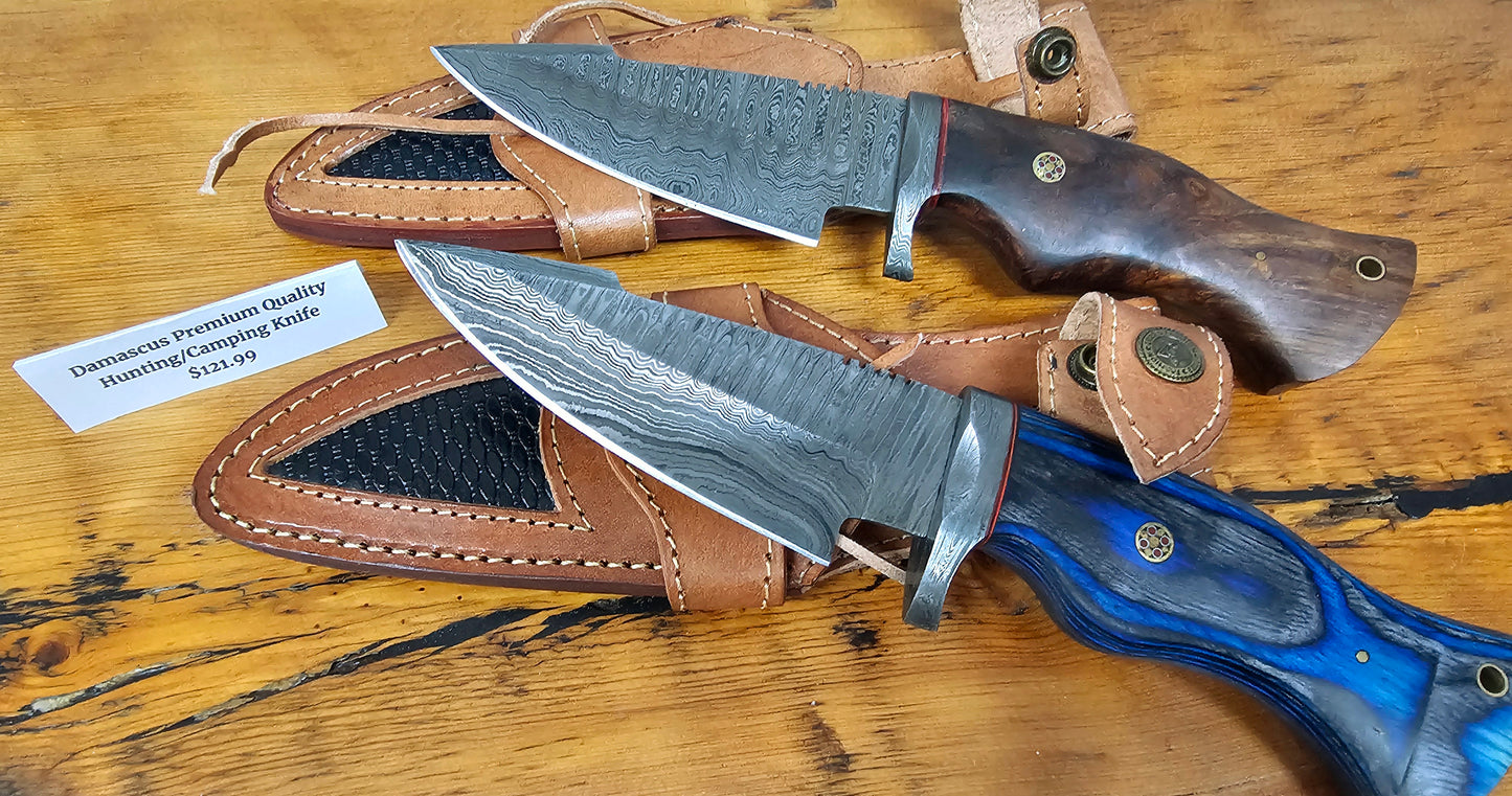 Damascus Steel Hunting/Camping Knife bluewood or walnut handle