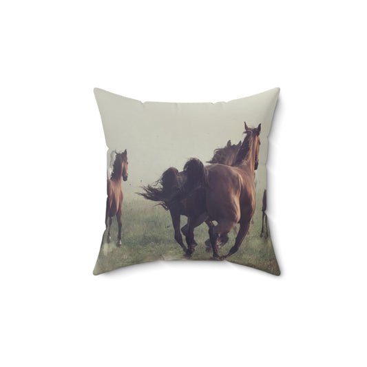 Wild Horses Spun Polyester Square Pillow