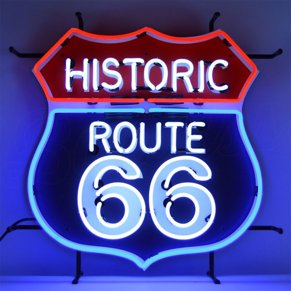 Historic Route 66 Neon Sign With Backing Badass Garage