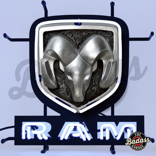 Ram Junior Neon Sign With Backing Badass Garage