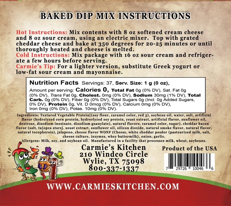 Baked Bacon Jalapeno Popper Dip Mix Carmie's Kitchen