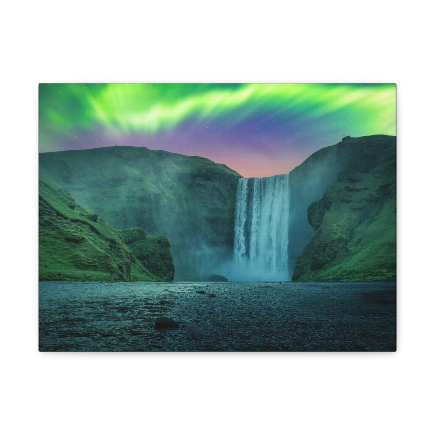 Northern Lights behind Skogafoss Waterfall - Iceland Canvas Gallery Wraps