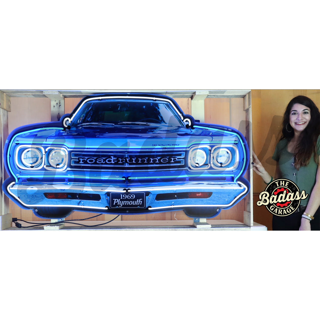 Plymouth Road Runner Grill Neon Sign In A Steel Can Badass Garage
