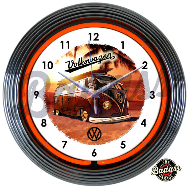 Volkswagon Bus Neon Clock Badass Garage