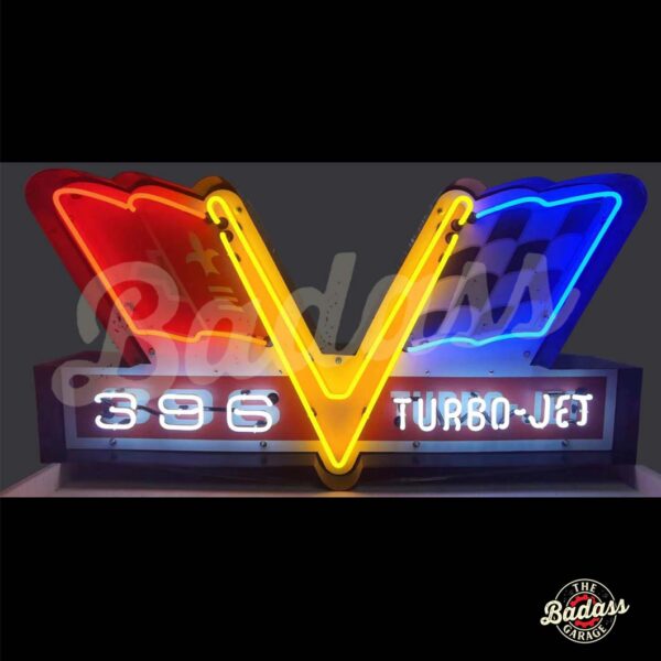 Chevy 396 Turbo Jet Neon Sign In Steel Can Badass Garage