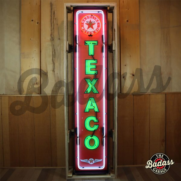 Texaco Vertical Neon Sign In Steel Can Badass Garage