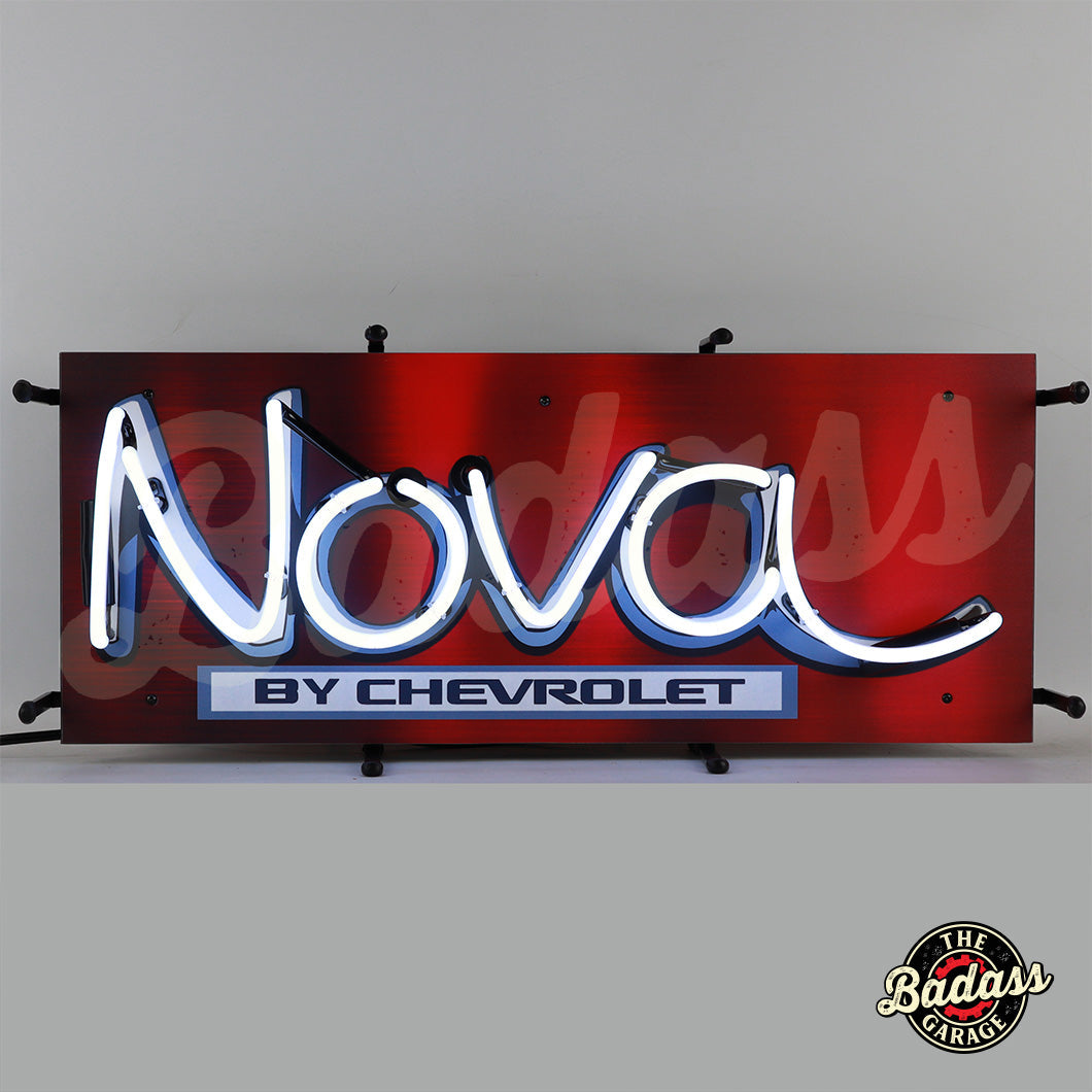 Nova By Chevrolet Junior Neon Sign With Backing Badass Garage