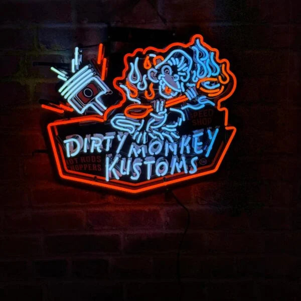 Dirty Monkey Kustoms Logo 24″ Neon Sign
