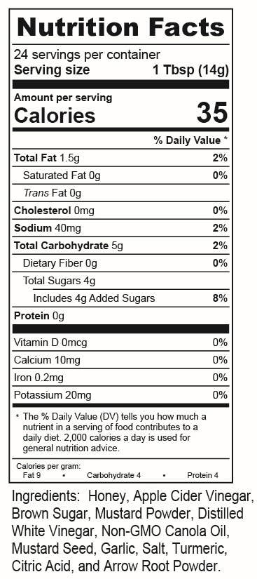Torchbearer Honey Mustard | 12oz Bottle | Sweet Mustard | Heat 0/10