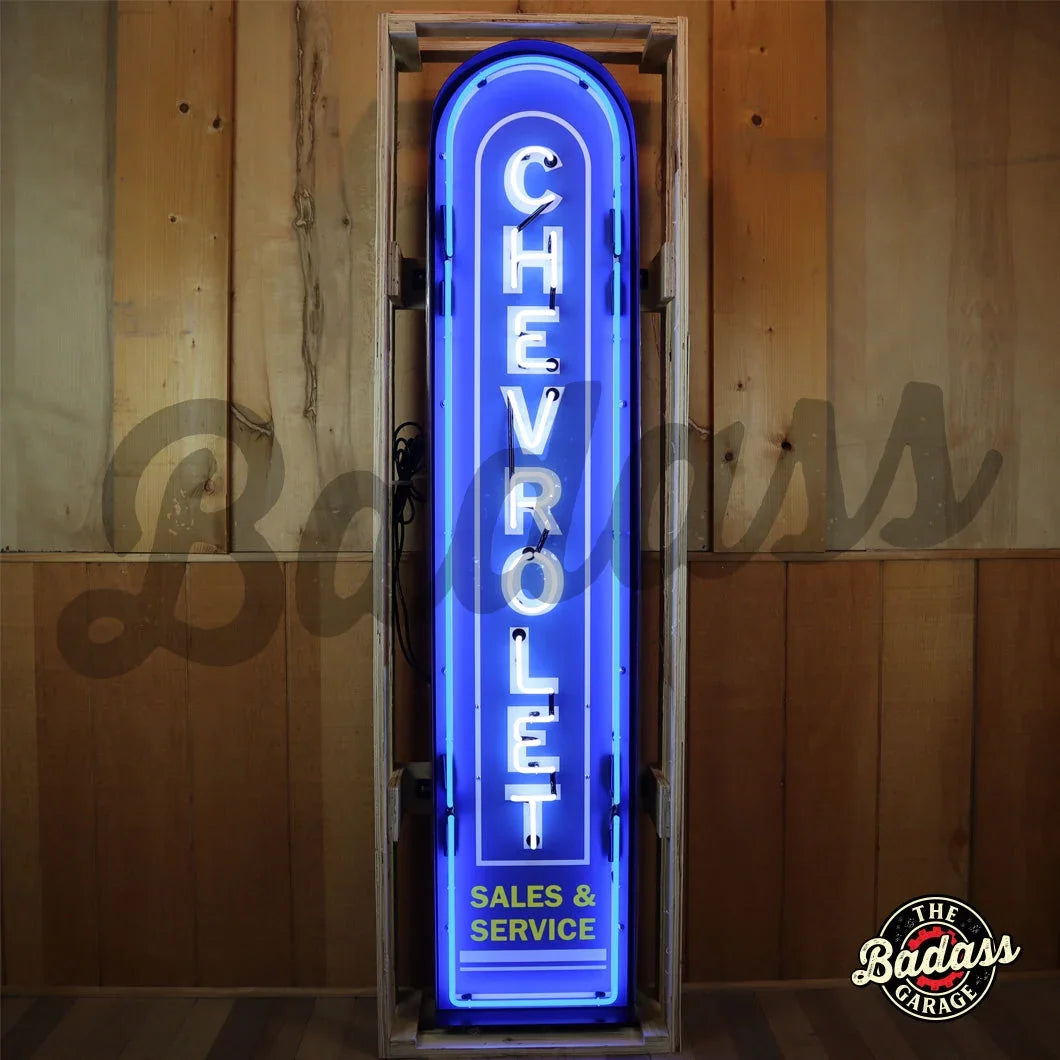 Chevrolet Vertical Neon Sign In Steel Can Badass Garage