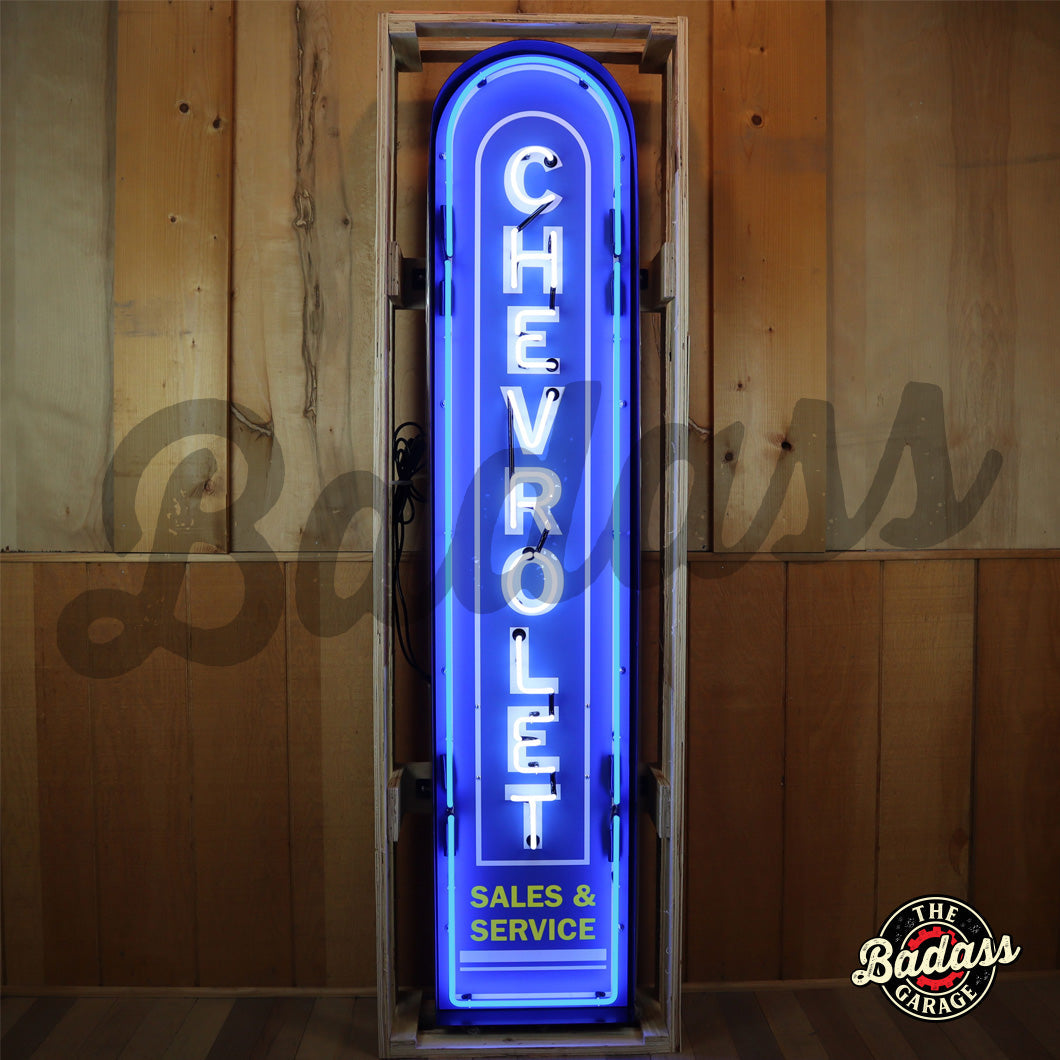 Chevrolet Vertical Neon Sign In Steel Can Badass Garage