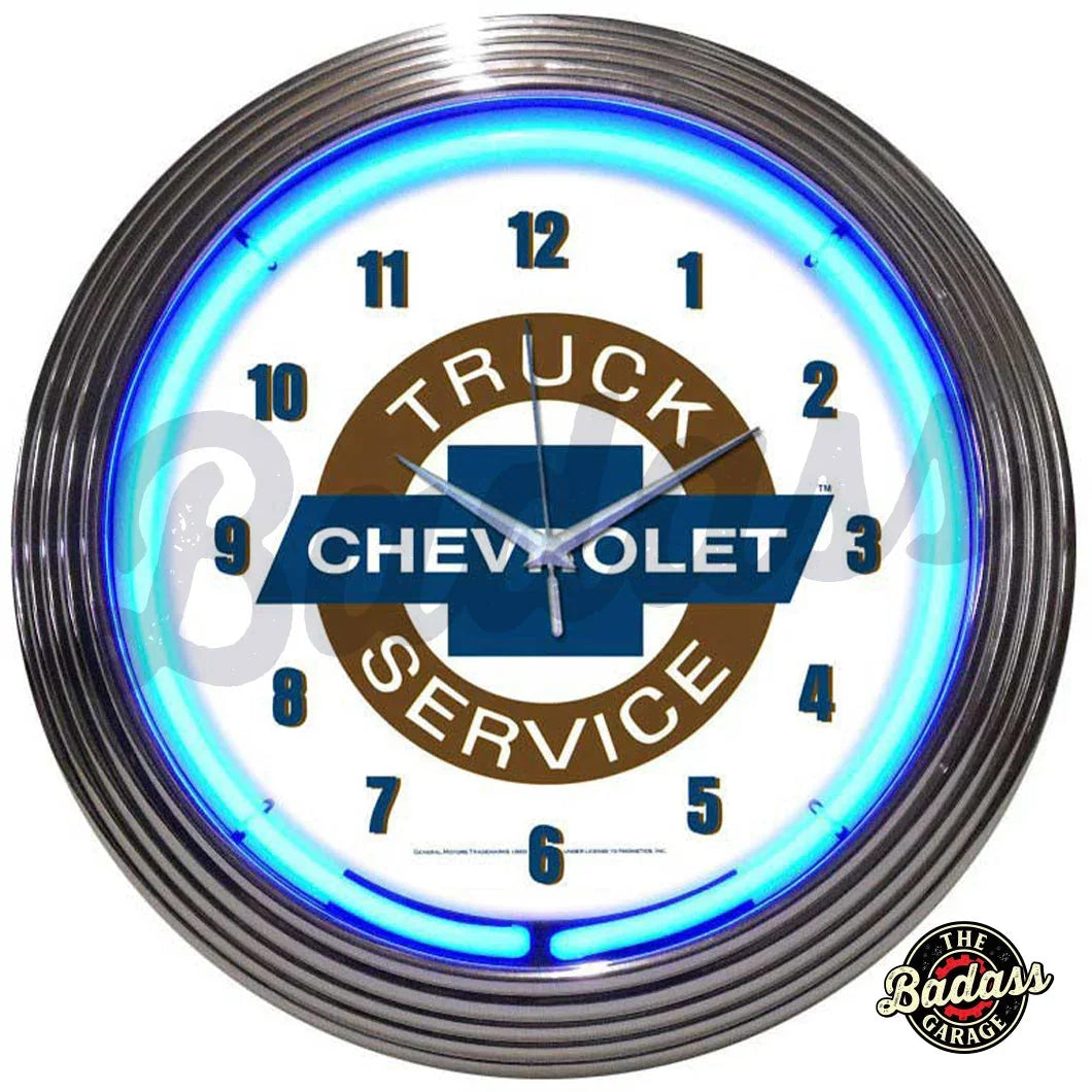 Chevy Trucks Chevrolet Service Neon Clock Badass Garage