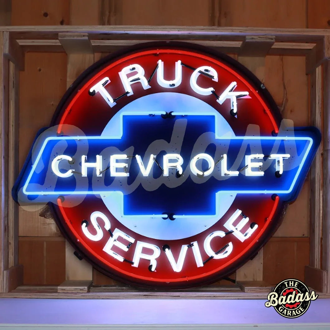 Chevrolet Truck Service Neon Sign In Steel Can Badass Garage