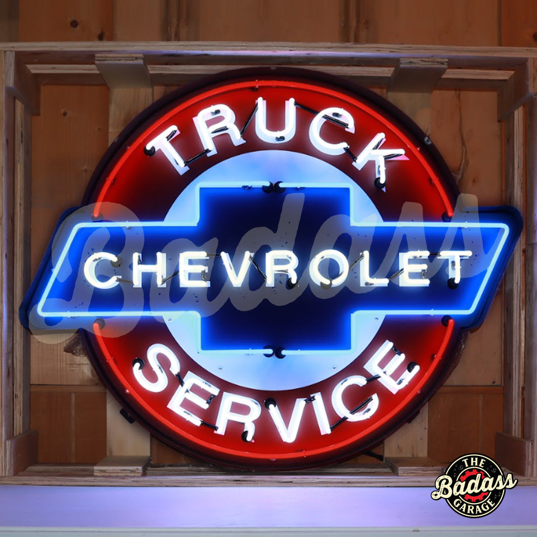 Chevrolet Truck Service Neon Sign In Steel Can Badass Garage