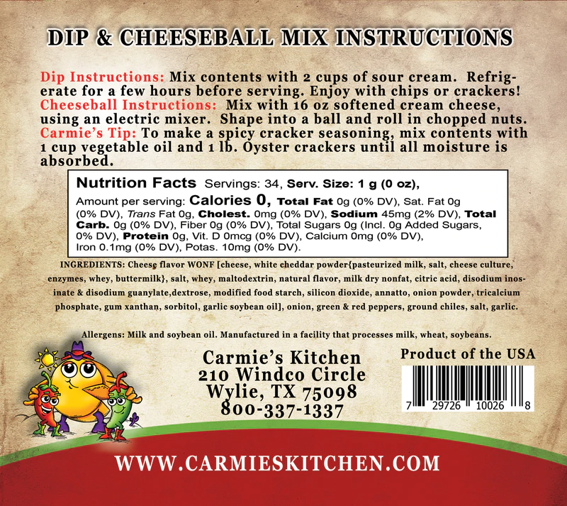 Jalapeno Cheddar Dip Mix Carmie's Kitchen