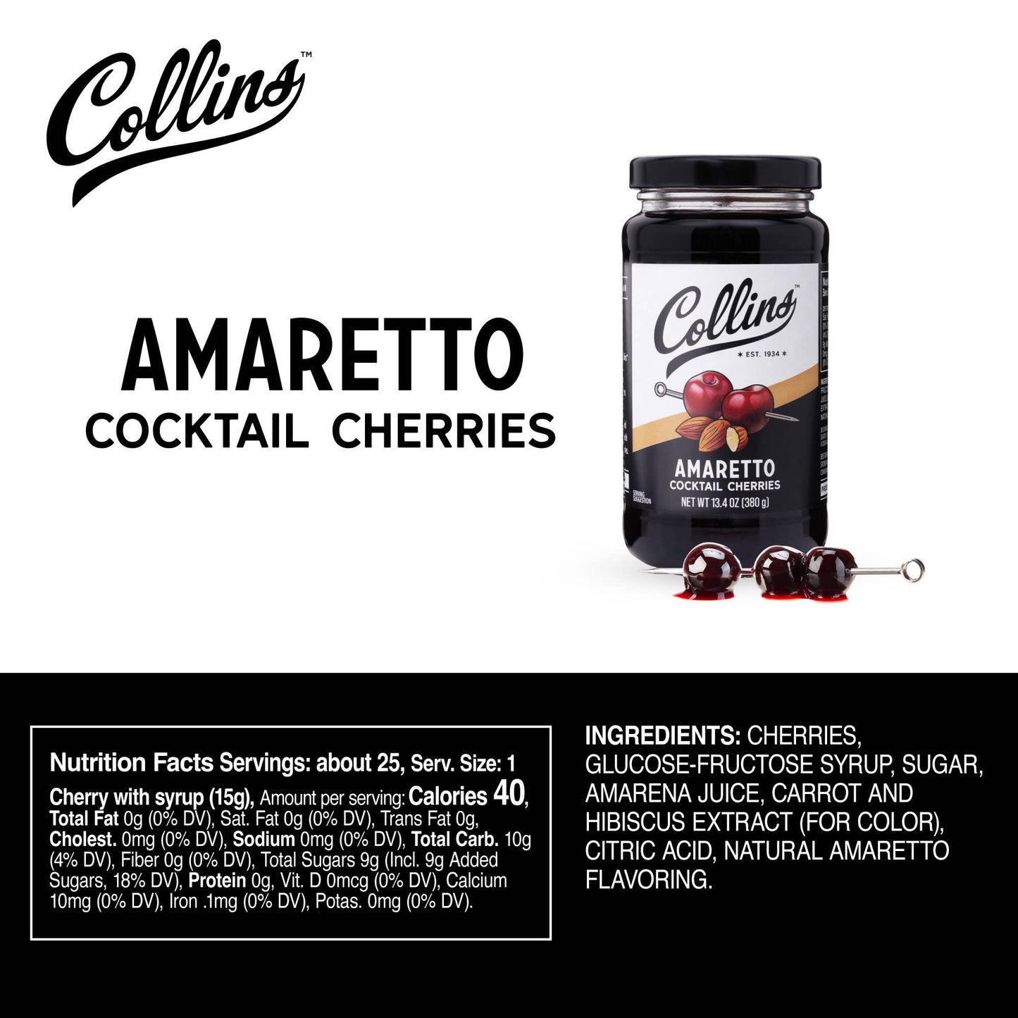 Stemless Amaretto Cherries 13.4 oz