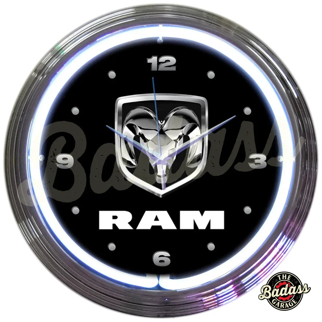 Ram Neon Clock Badass Garage