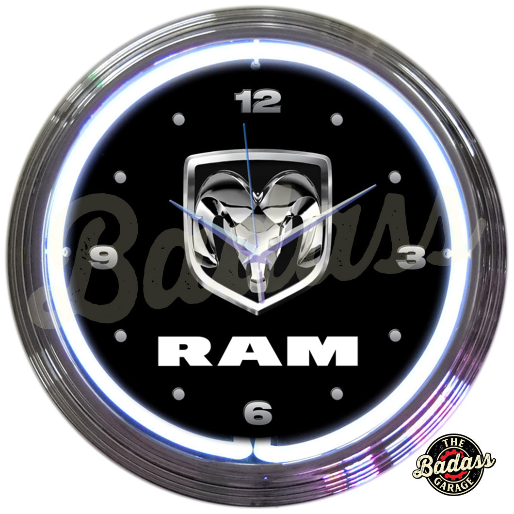 Ram Neon Clock Badass Garage