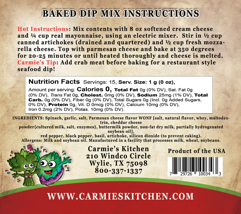 Baked Spinach Artichoke Dip Mix Carmie's Kitchen