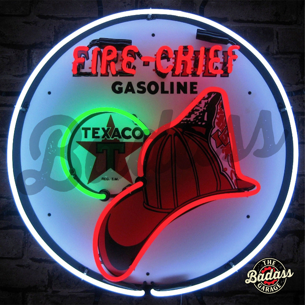 Texaco Fire Chief Neon Sign With Backing Whisky and Woodsmoke