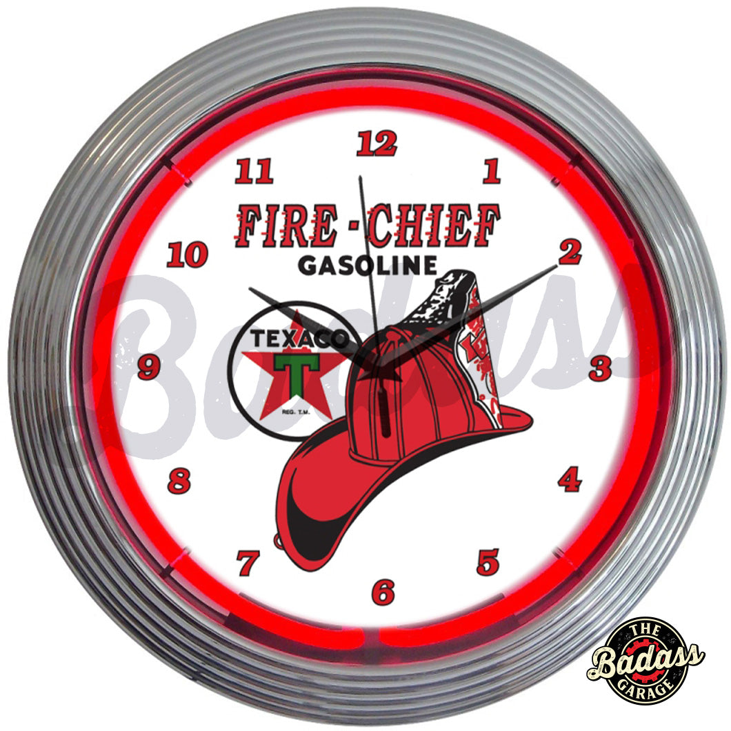 Texaco Fire Chief Neon Clock Badass Garage