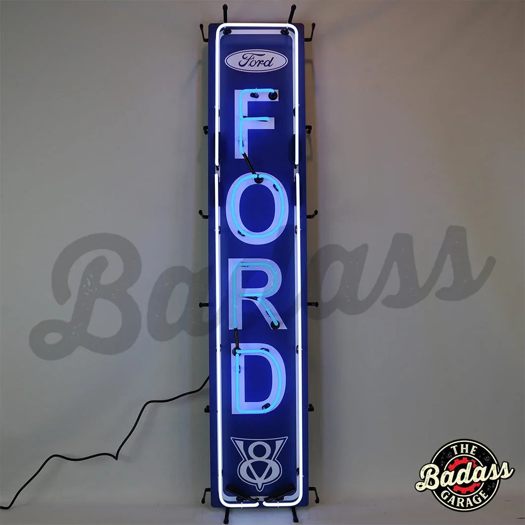Ford V8 54″ Vertical Neon Sign With Backing Badass Garage