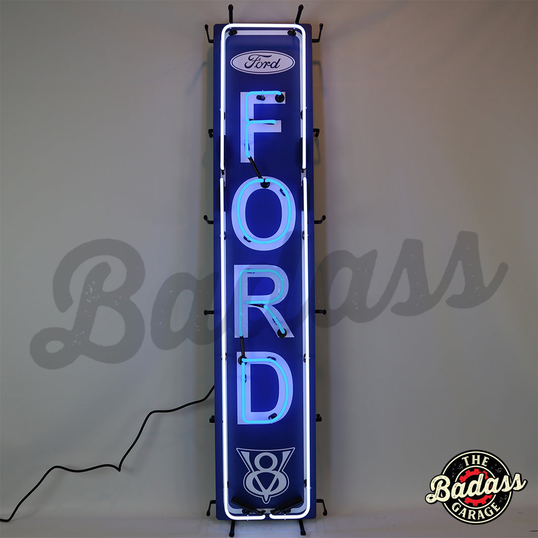Ford V8 54″ Vertical Neon Sign With Backing Badass Garage