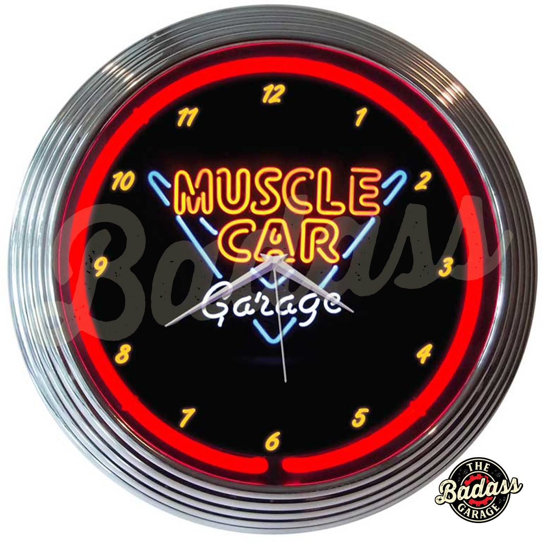 Muscle Car Garage Neon Clock Badass Garage