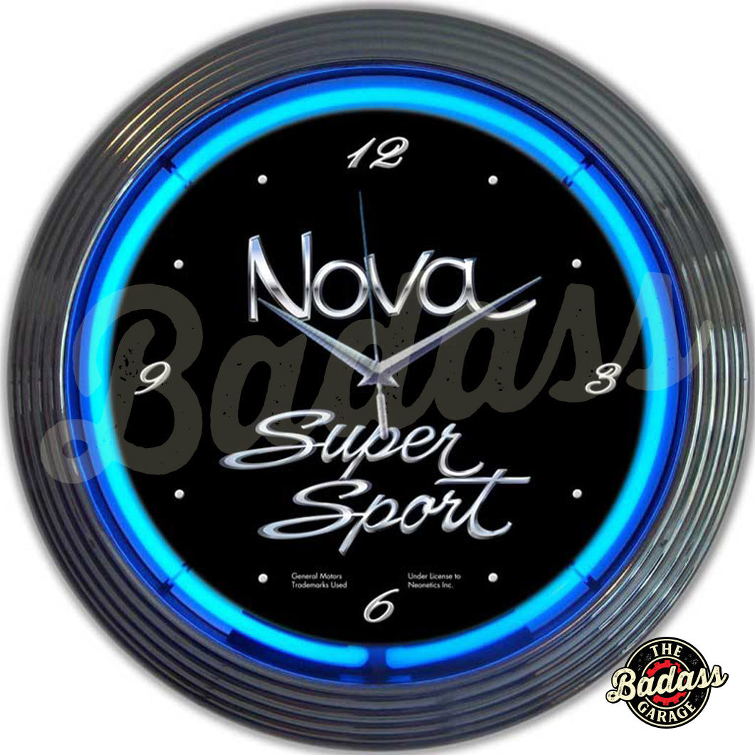 GM Chevy Nova Neon Clock Badass Garage