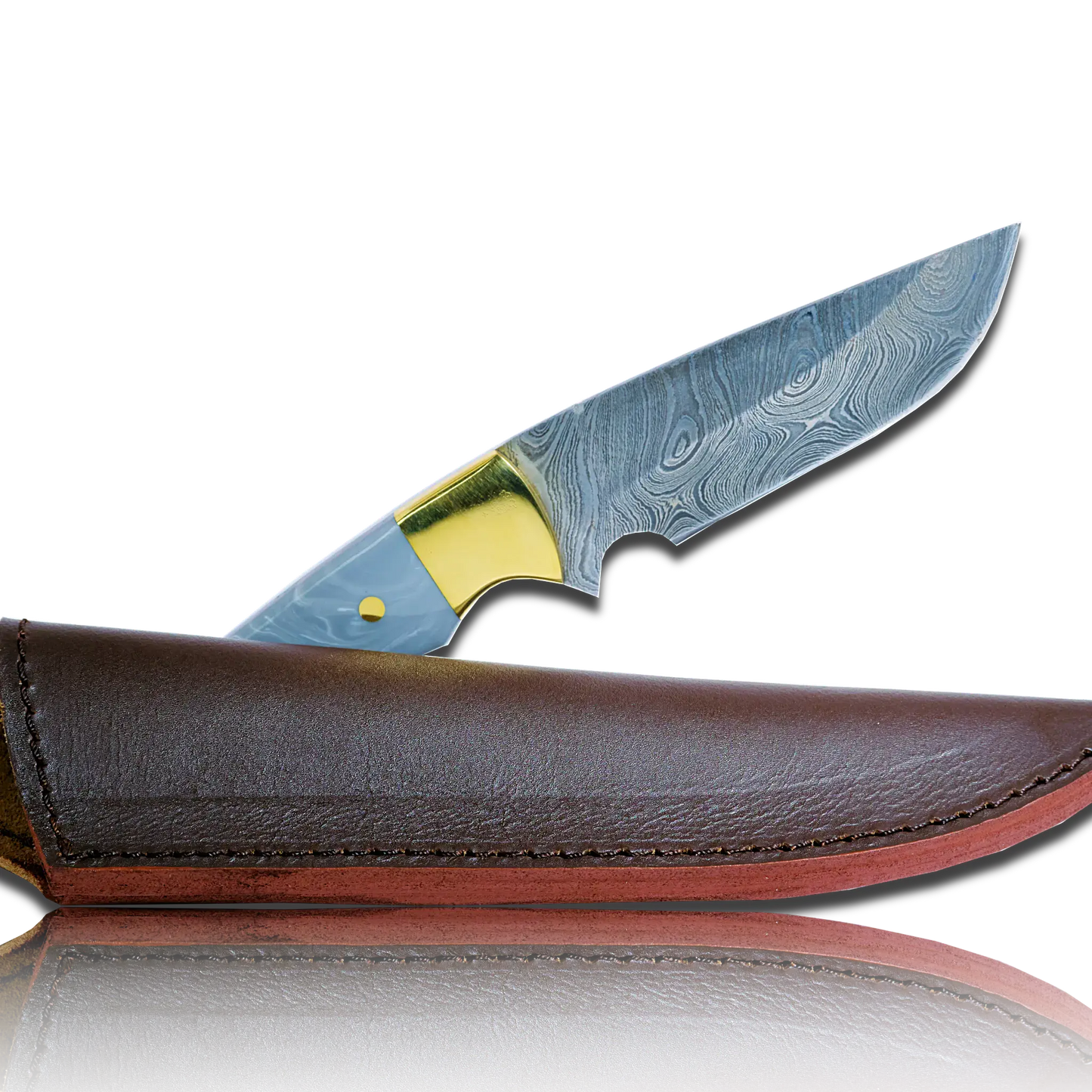 Original Kaito Damascus Steel Skinner Knife 4 inch blade with Premium Leather Sheath Ginza Steel