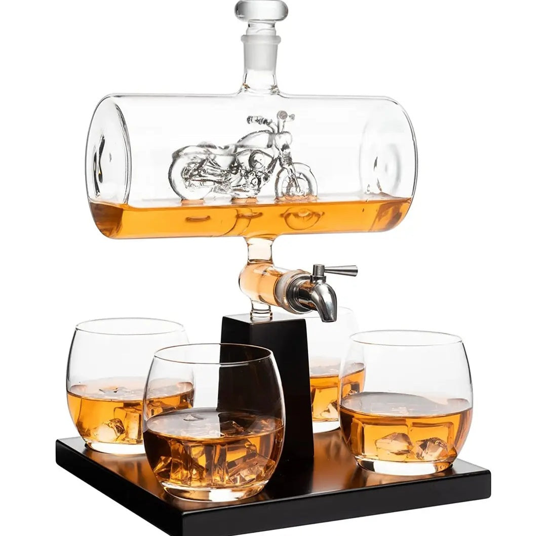 Motorcycle Decanter with 4 Glasses