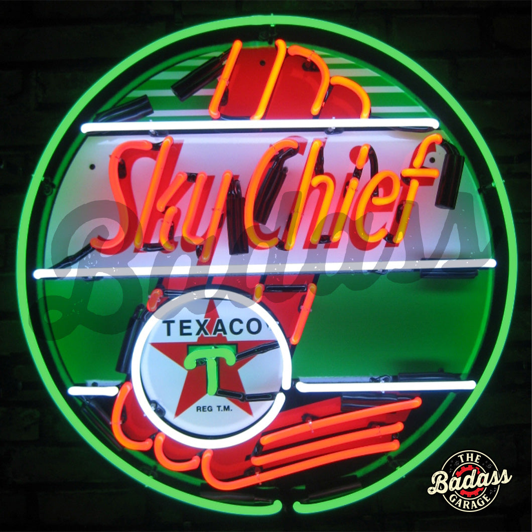 Texaco Sky Chief Neon Sign With Backing Badass Garage