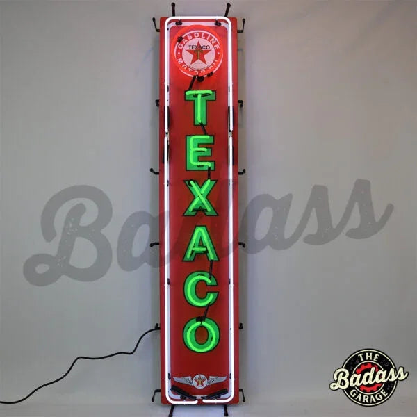 Texaco 54″ Vertical Neon Sign With Backing Badass Garage