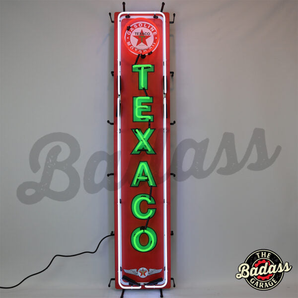 Texaco 54″ Vertical Neon Sign With Backing Badass Garage