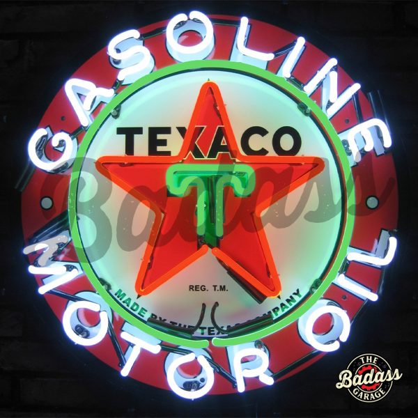 Texaco Gasoline Neon Sign With Backing Badass Garage