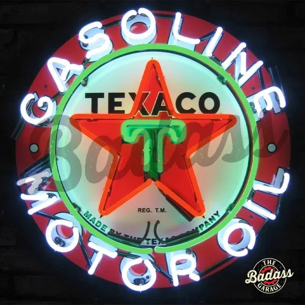 Texaco Gasoline Neon Sign With Backing Badass Garage