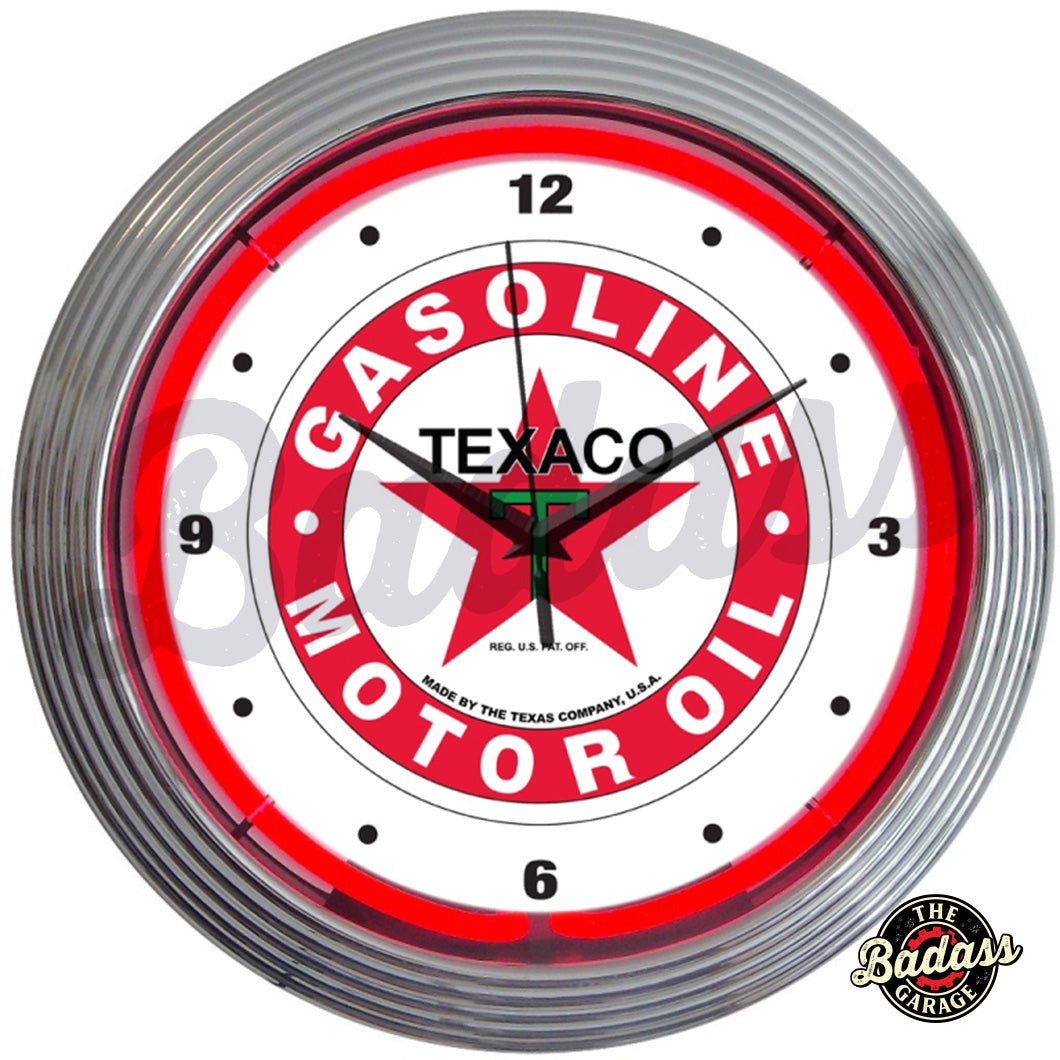 Texaco Gasoline Neon Clock Badass Garage