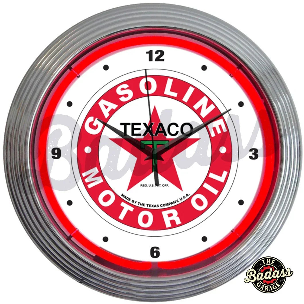 Texaco Gasoline Neon Clock Badass Garage