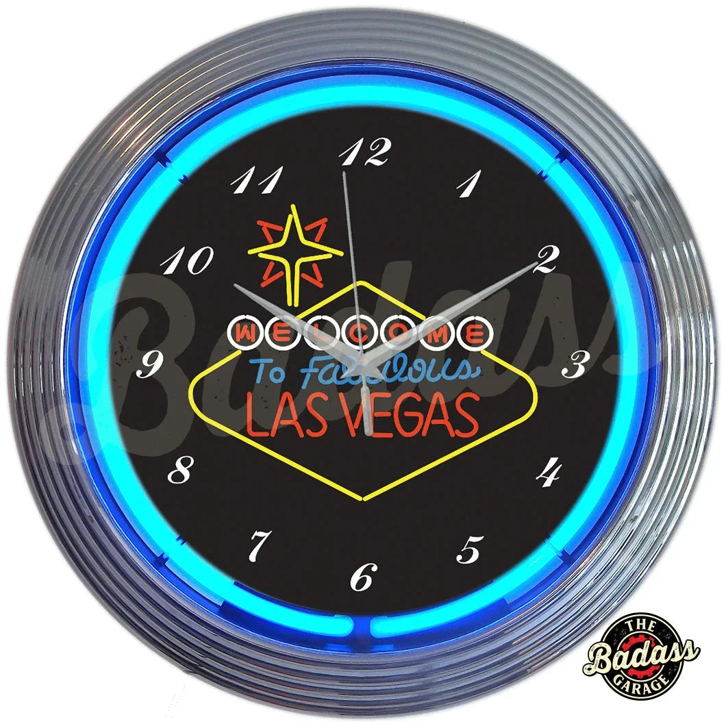 Las Vegas Sign Neon Clock Badass Garage