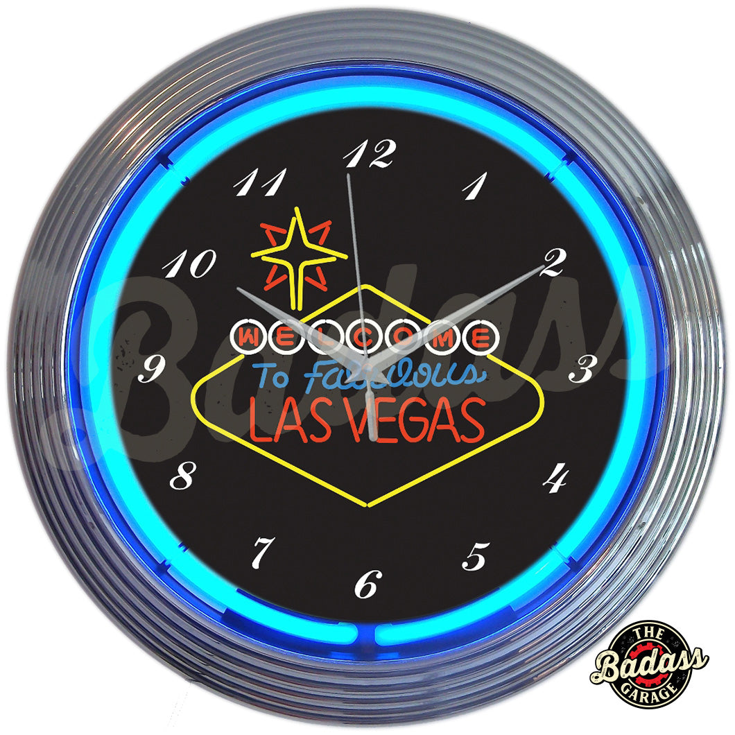 Las Vegas Sign Neon Clock Badass Garage